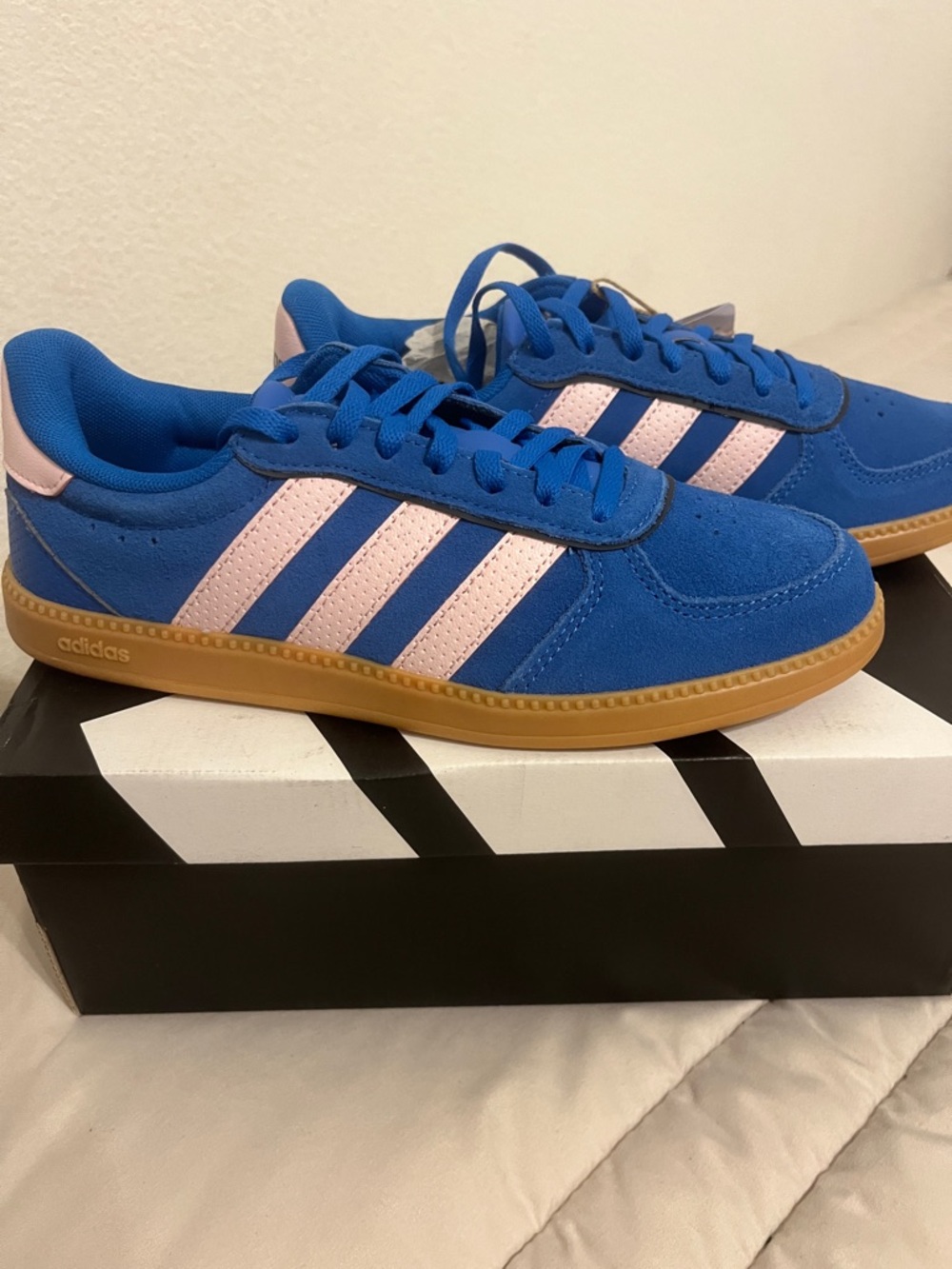 adidas Royal Blue Suede Sneakers with Light Pink Stripes
